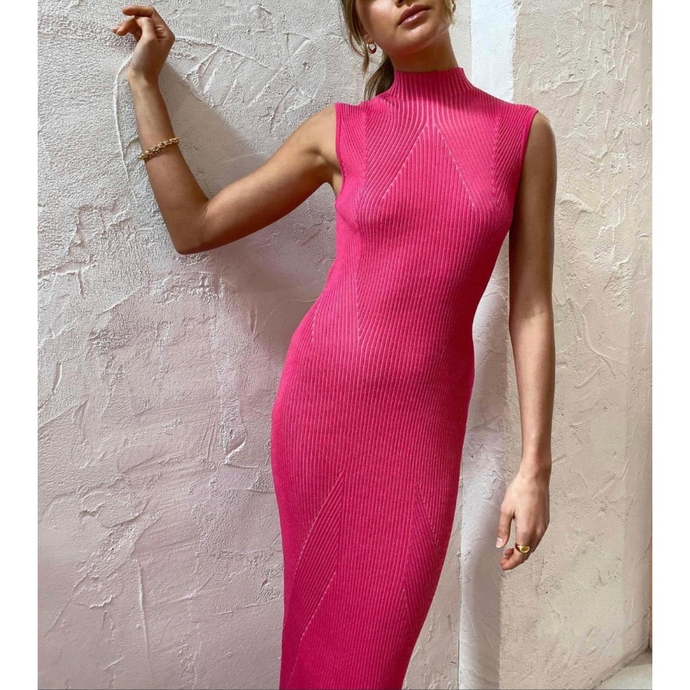 Acler Rickman Midi Ribbed Berry Pink Dress Size 6 - Picture 4 of 16